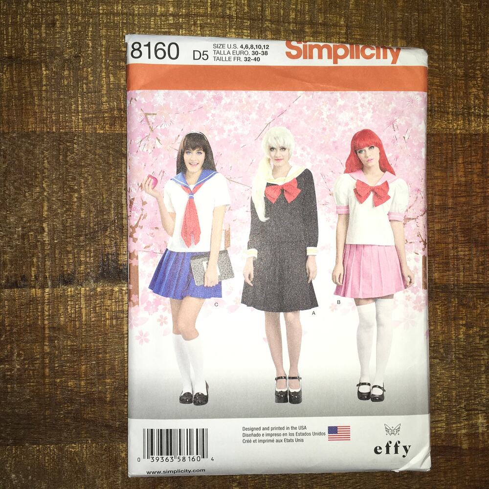 Simplicity Sewing Pattern 8160 Sailor Moon Cosplay School Girl Anime 4-12 UNCUT